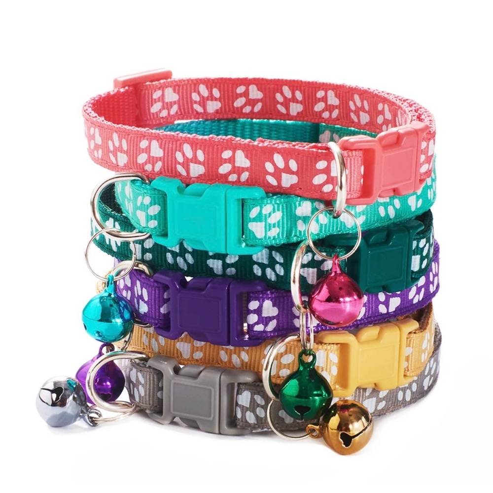 Cat Dog Collar with Bell Adjustable Buckle Basic Collar Durable Nylon Collars